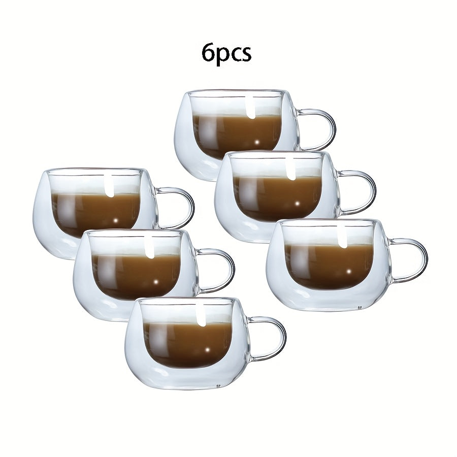 3.7oz (Approx. 110g) Small Capacity Transparent Glass Double-Walled Coffee Cup with Handle, Insulated, Cappuccino, Tea, Latte Cup, Beverage Cup