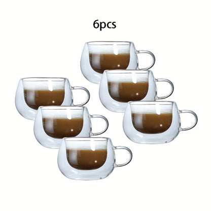 3.7oz (Approx. 110g) Small Capacity Transparent Glass Double-Walled Coffee Cup with Handle, Insulated, Cappuccino, Tea, Latte Cup, Beverage Cup