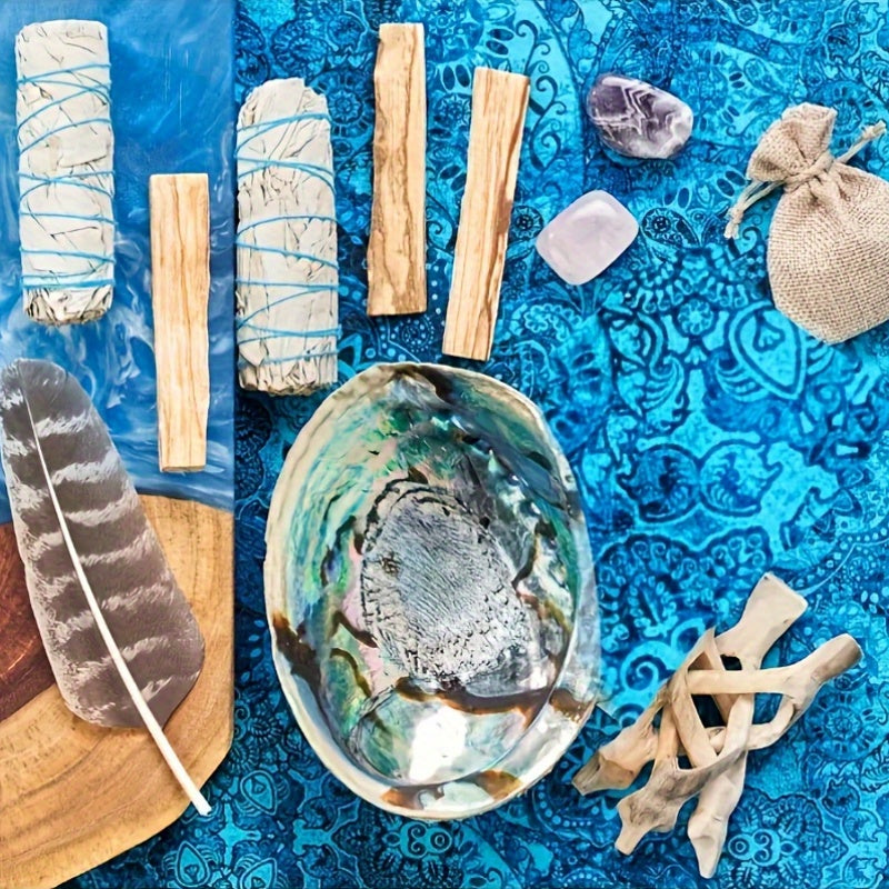 11pcs Sage Kit, Including 2 White Sage, 3 Palo Santo, Abalone Shell with Stand, And Crystal Stones. Perfect Gift Set for Christmas, Thanksgiving, Home & Party Decor,