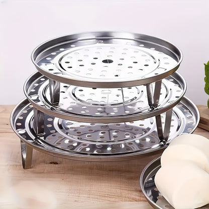 3pcs Set of Stainless Steel Steamer Racks - Suitable for Storage Pots. It Is A Multi-Layered Round Steamer Insert with Can Holder Additions, And Is Highly Suitable for Use in Home Kitchens