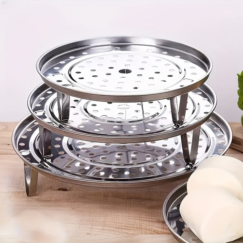 3pcs Set of Stainless Steel Steamer Racks - Suitable for Storage Pots. It Is A Multi-Layered Round Steamer Insert with Can Holder Additions, And Is Highly Suitable for Use in Home Kitchens
