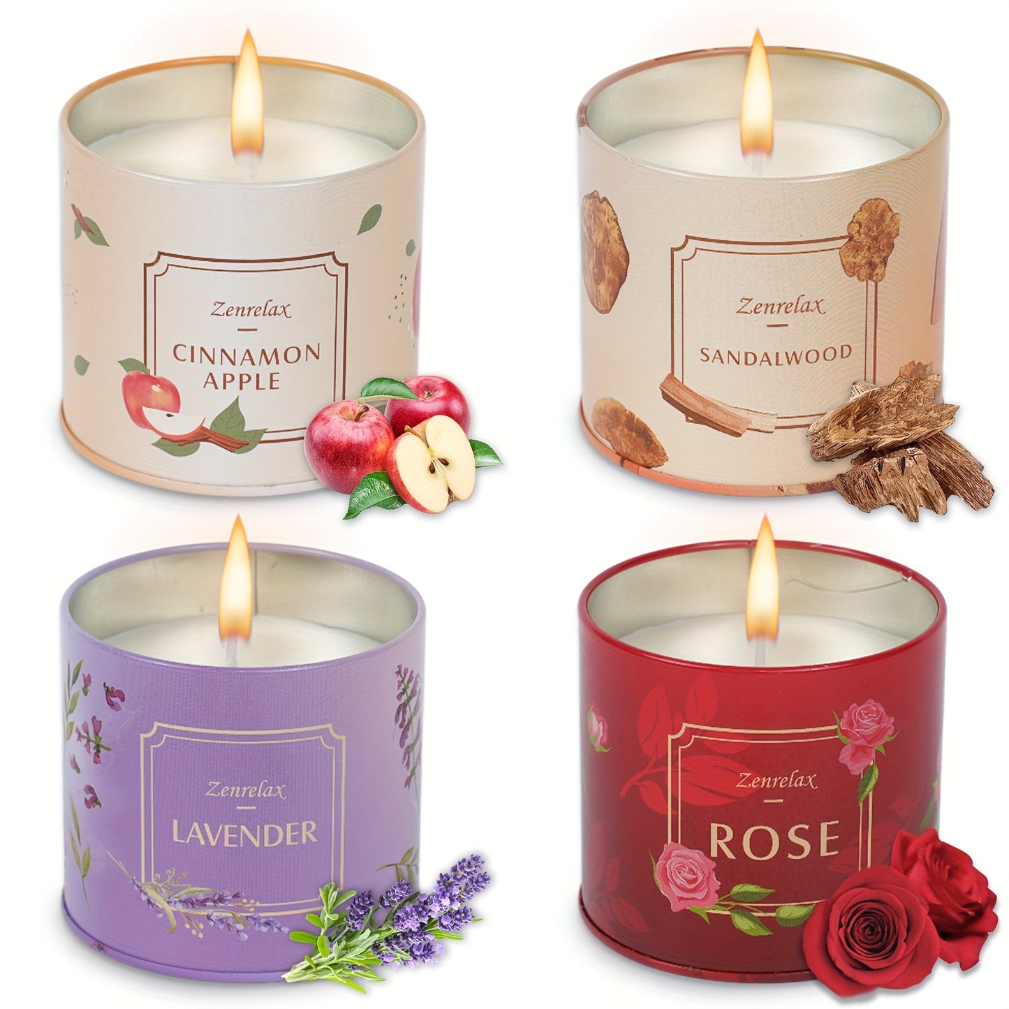 30oz Scented Candle Set for Women - Rose, Sandalwood, Cinnamon, Apple & Lavender Fragrances in Metal Jar - Perfect Christmas, Valentine's Day & Birthday Gift Seasonal Holiday Decorations for Halloween