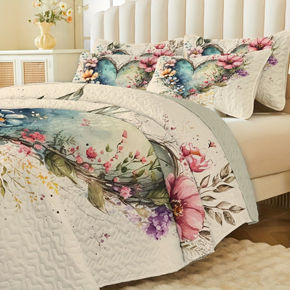 2/3pcs Floral Lightweight Comforter Quilt Set Queen King Twin Full Size for Girl Women Mother'S Day Gift, Boho Bedspread Coverlet Blanket Bed Cover for Spring Summer Autumn, Soft Breathable Microfiber White Reversible Comforter Patchwork Bedding