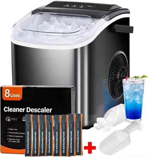 Pebble Ice Maker Countertop – 26 Lbs/24H, 2 Ice Cube Sizes, Sonic Bullet Ice Machine, Auto-Cleaning, Stainless Steel, Ice Scoop & Basket, Optional Descaler Kit for Home, Kitchen, Camping & RV
