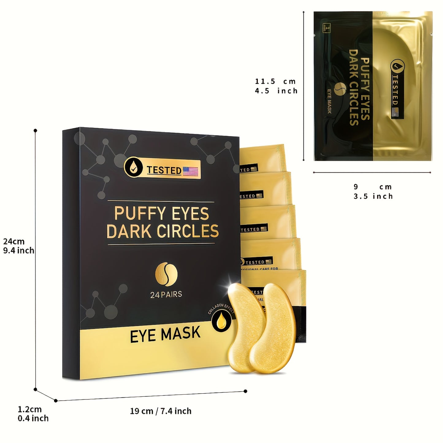 24 Pairs Golden Under Eye Patches, Eye Mask, Collagen Skin Care Products, Eye Patches For Puffy Eyes, Eye Masks For Dark Circles And Puffiness, Protect The Skin'S Moisture Barrier, Looks Visibly Rejuvenated, Suitable For Wedding, Mother'S Day Gift