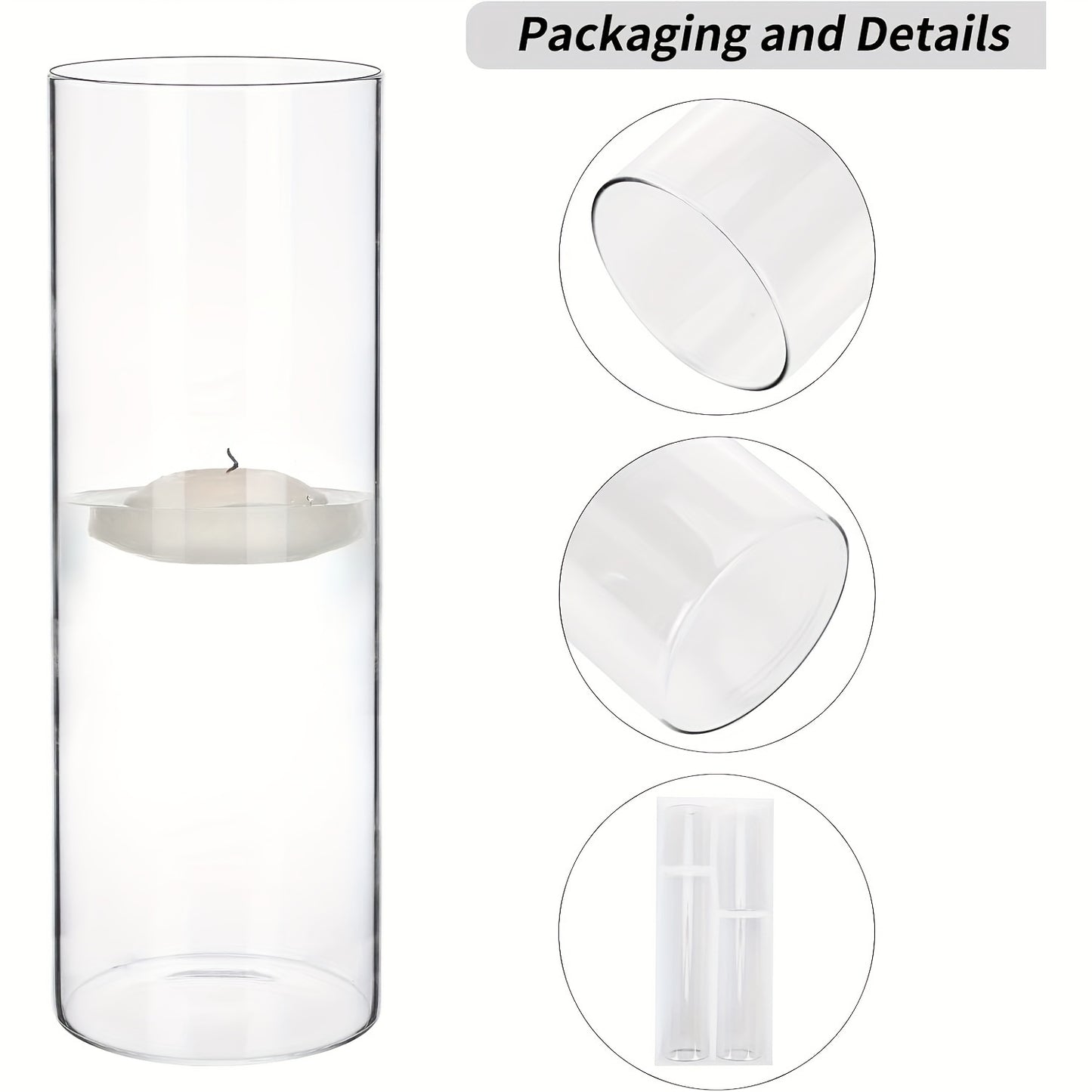 TOMNK 12/24pcs Glass Cylinder Vase 4, 6.8, 9, 12 Inch Glass Candle Holder Clear Vases for Centerpieces Tall Flower Vase for Wedding Home Decor Party 4 Different Sizes, Suitable for DIY Candle Making