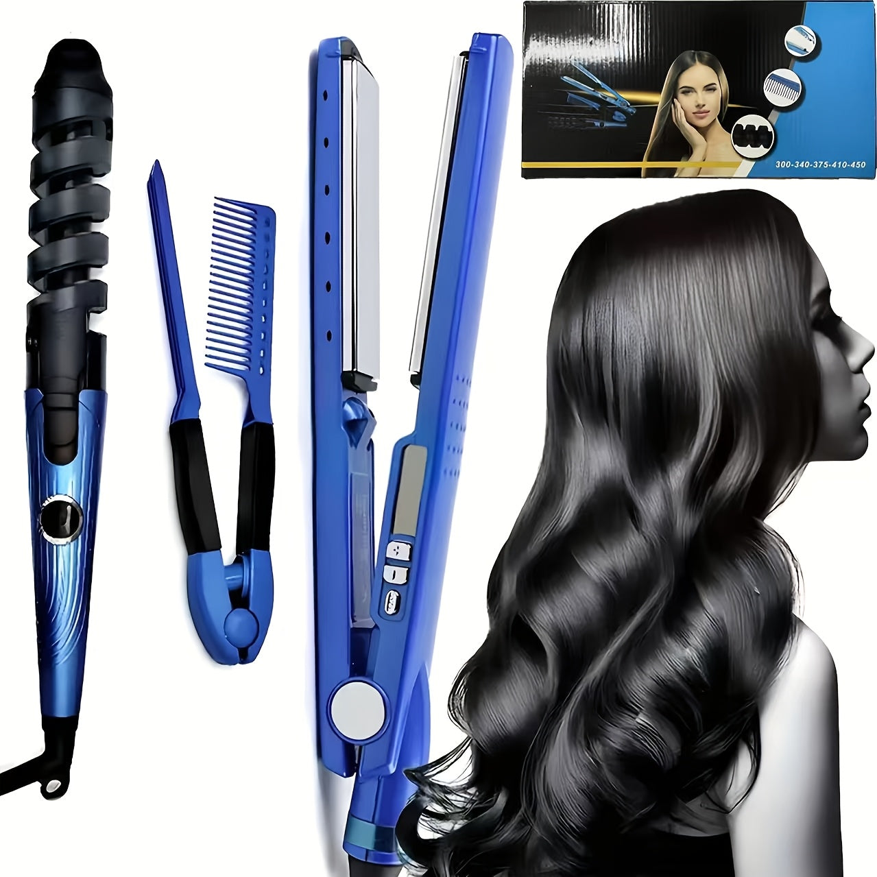 3-in-1 Hair Styling Set: Includes A Curling Iron, Straightener, And Styling Comb. This Product Is Anti-scalding And Can Meet Diverse Styling Needs, Such As Creating Big Waves, Straight Hair, Or Curls. It's A Top Choice for Mother's Day/Birthday/Gift.