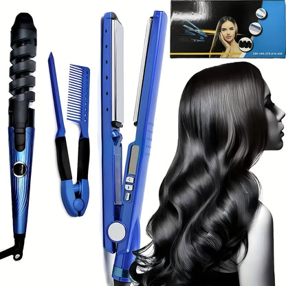3-in-1 Hair Styling Set: Includes A Curling Iron, Straightener, And Styling Comb. This Product Is Anti-scalding And Can Meet Diverse Styling Needs, Such As Creating Big Waves, Straight Hair, Or Curls. It's A Top Choice for Mother's Day/Birthday/Gift.