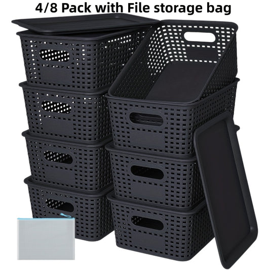 8/4-Pack-Space-Saving Organizers with Lids for Shelves/ Closet/ Desk | Multi-Scene Use In Dorm, Playroom & Office (10"x7"x4", Declutter Essential) with A File Organizer Bag, The Best Gifts for Easter Sunday And Mother's Day