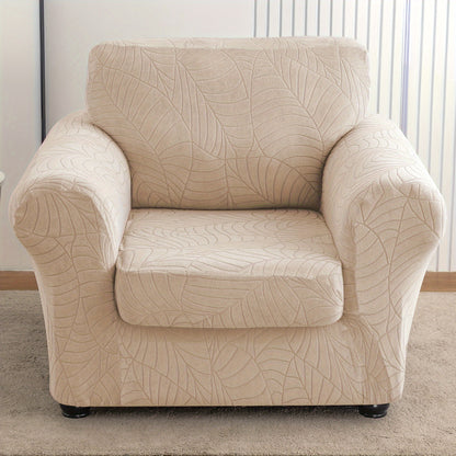 2pcs/Set Leaf Texture Jacquard Armchair Slipcover Stretch Armchair Cover with Seat Cushion Cover, Spandex Non-Slip Elastic Removable And Washable Sofa Cover Couch Slipcover for Home, Hotel, Banquet, Coffee Shop, Dining Room for Home Decor