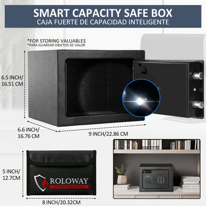 ROLOWAY Safe Box with Keys | Includes Heat-Resistant Fireproof Bag |Secure Home & Office Storage Solution (Black)Christmas Gifts, Boyfriend's Gift