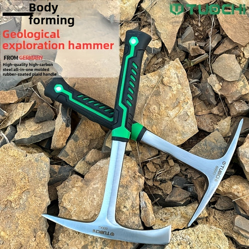 Geological Pick Hammer, High Carbon Steel, Flat Head, Durable, Sturdy, Comfortable Handle, Industrial Manual Tool, Suitable for Quarrying, Mountaineering, Exploration, Escape Point, 28 Ounce Small Hammer