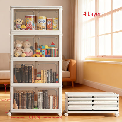 1/2/3/4/5-Layer Extra Large Storage Cabinet, Multi-Layer Foldable Storage Box with Door, Stackable Storage Cabinet for Shoes, Sundries, Books, Clothes, Home Storage Organizer for Closet, Wardrobe, Bedroom, Bathroom, Office, Kitchen