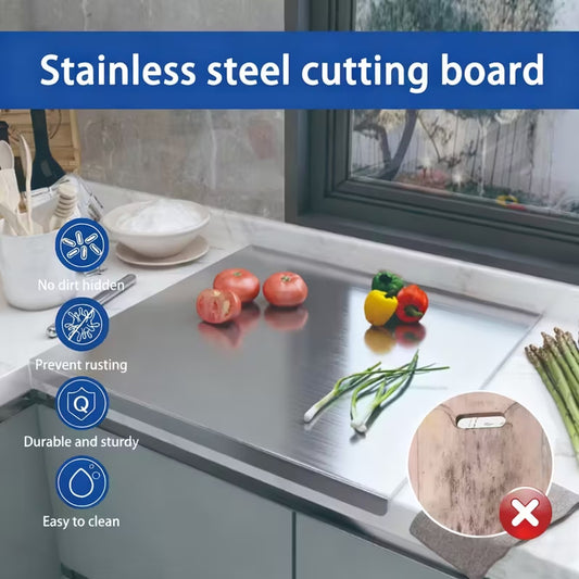 Extra Large 304 Stainless Steel Cutting Board - Double-Sided, Metal Board for Home/Commercial Kitchens, Multi-Functional As Breadboard/Countertop Protector, Durable Easy-Clean Kitchen Tool, Ideal Gift for Cooking Enthusiasts