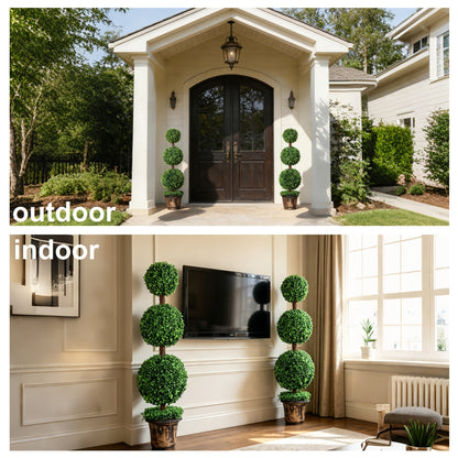2 Pack Artificial Boxwood Topiary Tree, 3/4ft Topiary Ball Tree Potted Plants Decoration For Front Door Porch Home Living Room, Indoor/Outdoor Use