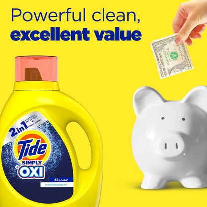 Tide Simply + Oxi Liquid Laundry Detergent, Refreshing Breeze, 6 loads, 10 fl oz, Pack of 12