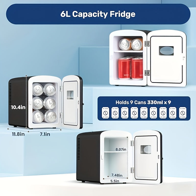 9 Can Mini Observation, Portable Cooler & Warmer, Compact Fridge for Skincare, Beverage, 1.59gal with Window, 1.59gal Compact Mini Fridge: Cooling & Heating Function for Versatile Use And with Cooling And Heating Capabilities - Ideal for Any Space