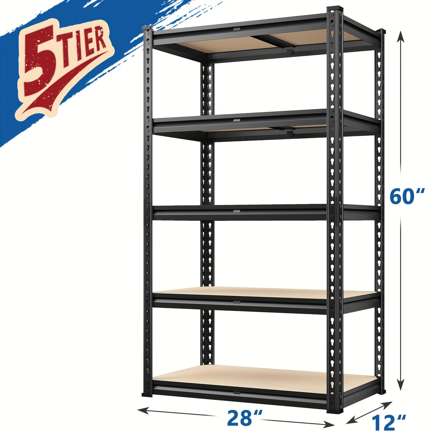 2500 LBS/2000 LBS Garage Shelving 40" W Storage Shelves Heavy-Duty 5-Tier Storage Shelf, 72''H/60"H Storage Shelves Metal Storage Shelving Unit, Adjustable Utility Shelf Rack for Kitchen Warehouse Basement Pantry Utility Rack Shelf, Black
