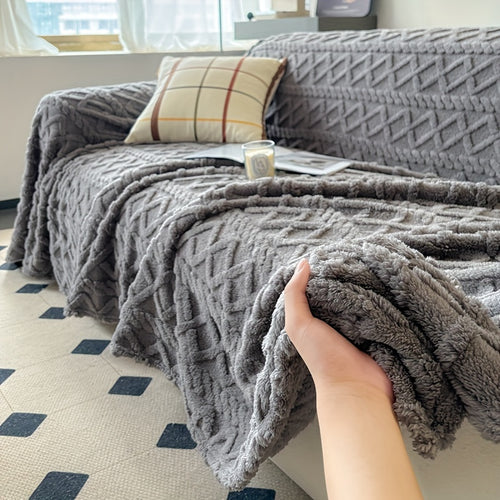 1pc Modern Jacquard Shu Velveteen Sofa Throw Cover - Pet Friendly Slipcover with Soft Plush Feel - Machine Washable, Non-Printing Single Piece Couch Protector for Home Decor - Fits Armchair to 4-Seater Sectional Sofas