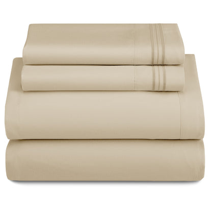 Lux Decor 4 Pieces Solid Bedsheets - 1800 Series Stylish Comfy Bedding Sheet Set - Hotel Luxury Skin Friendly Cooling Sheets & Embroidered Pillowcases Without Filler - Classic Collection With 16 Inches Deep Pocket Room decor - Shrinkage & Fade Resistant