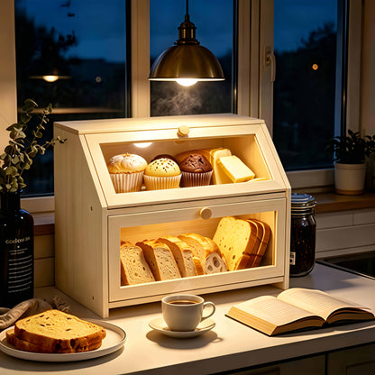 Layer Bread Storage Box | Kitchen Countertop Bread Box with Transparent Window | Large-Capacity Food Storage Container
