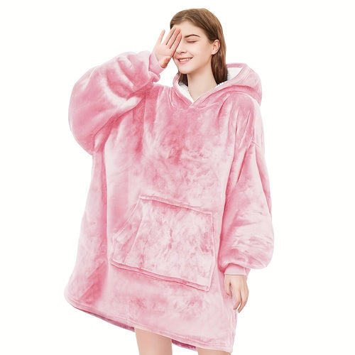 A Super Soft And Comfortable Plush Hooded Shirt, Double-Sided Wearable Blanket, Super Soft Reversible Hooded Blanket with Kangaroo Pocket, Machine Washable, Lazy Nightgown Dress