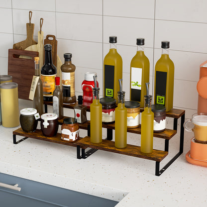2 Pack 3 Tier Expandable Spice Rack Organizer (13.8" To 26")Display Riser Stand, Kitchen Cabinet Countertop Pantry Coffee Bar Display Shelf For Spice, Liquor, Perfume, Makeup, Figure, Dolls Collection