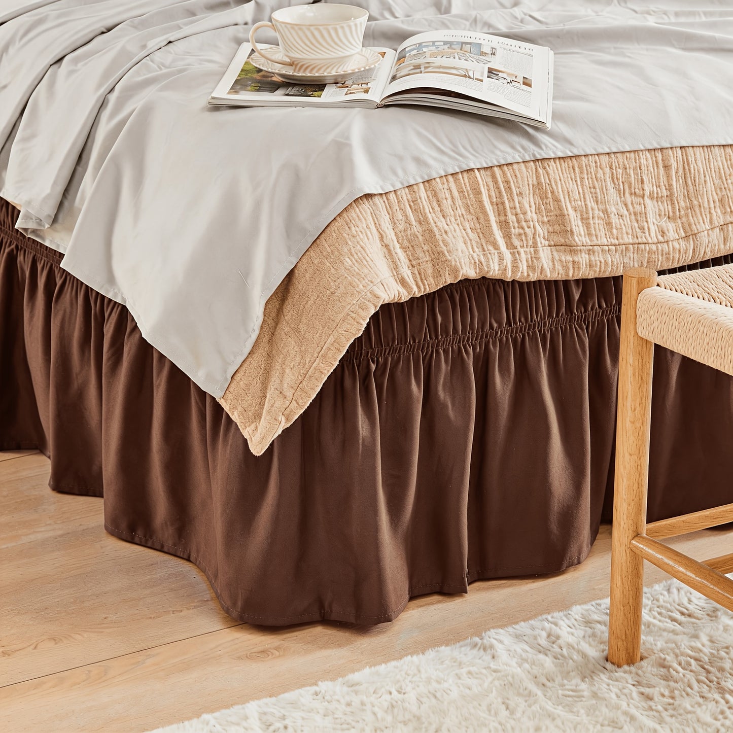 NICELEAF Elastic Bed Ruffle, Easy Wrap Around Ruffle, Microfiber Bed Skirt With Adjustable Elastic Belt 15 Inch Tailored Drop, Hotel Quality Bedskirt, Fade Resistant, Easy Fit, Machine Washable