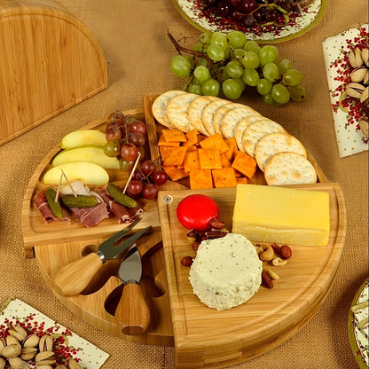1 Set of Bamboo Cheese Knives, Bread Cheese Platter, And Fruit Snack Serving Tray