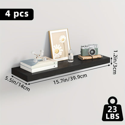 TOMNK 2/4/6pcs Set Floating Shelves, 15.7-inch/19.7-inch/22-inch Wooden Wall-Mounted Shelves, Suitable for Home Decor in Living Rooms and Kitchens, Strong Load-Bearing Capacity, Can Be Installed in Bathrooms, Bedrooms, Living Rooms, or Kitchens