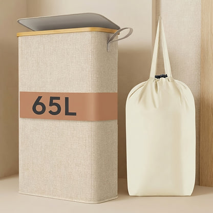Slim Laundry Hamper With Lid, Narrow Laundry Basket With Removable Bag & Bamboo Handles, Fodable Thin Dirty Clothes Hamper, Laundry Collapsible Bin For Bathroom Bedroom Dorm, Room Decor, Storage And Organization, 13.21gal/17.17gal/19.81gal, Laundry Hamper