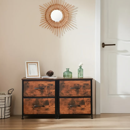 Nightstand with 2 Storage Drawers, 20" Bedside Table with Wooden Top & Fabric Cabinet, Steel Frame Mini Dresser for Bedroom, Dorm, Living Room – 1pc or Set of 2pcs, Black White Grey Rustic Brown