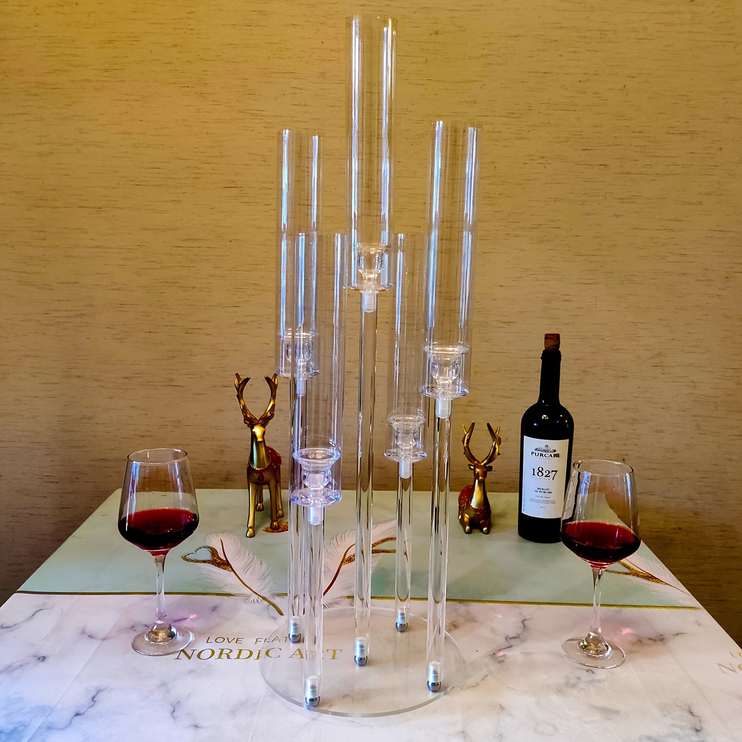 2pcs Elegant Clear Acrylic Candelabra Centerpieces - 5-Arm Design with Shades, Perfect for Weddings & Special Occasions - Durable, Lightweight, Fits 0.87" LED Candles (Candles Not Included), Best for Christmas, Perfect for Thanksgiving