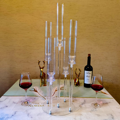 2pcs Elegant Clear Acrylic Candelabra Centerpieces - 5-Arm Design with Shades, Perfect for Weddings & Special Occasions - Durable, Lightweight, Fits 0.87" LED Candles (Candles Not Included), Best for Christmas, Perfect for Thanksgiving