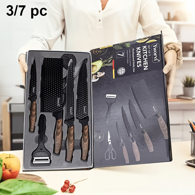 3/7-piece Kitchen Knife Including A Sharpener, Heavy-duty Poultry Shears, Stainless Steel, Lightweight Design, Dishwasher Safe, Non-slip Handle, Professional Kitchen Utensils, Essential for Cooking, Ergonomic Handle Desi