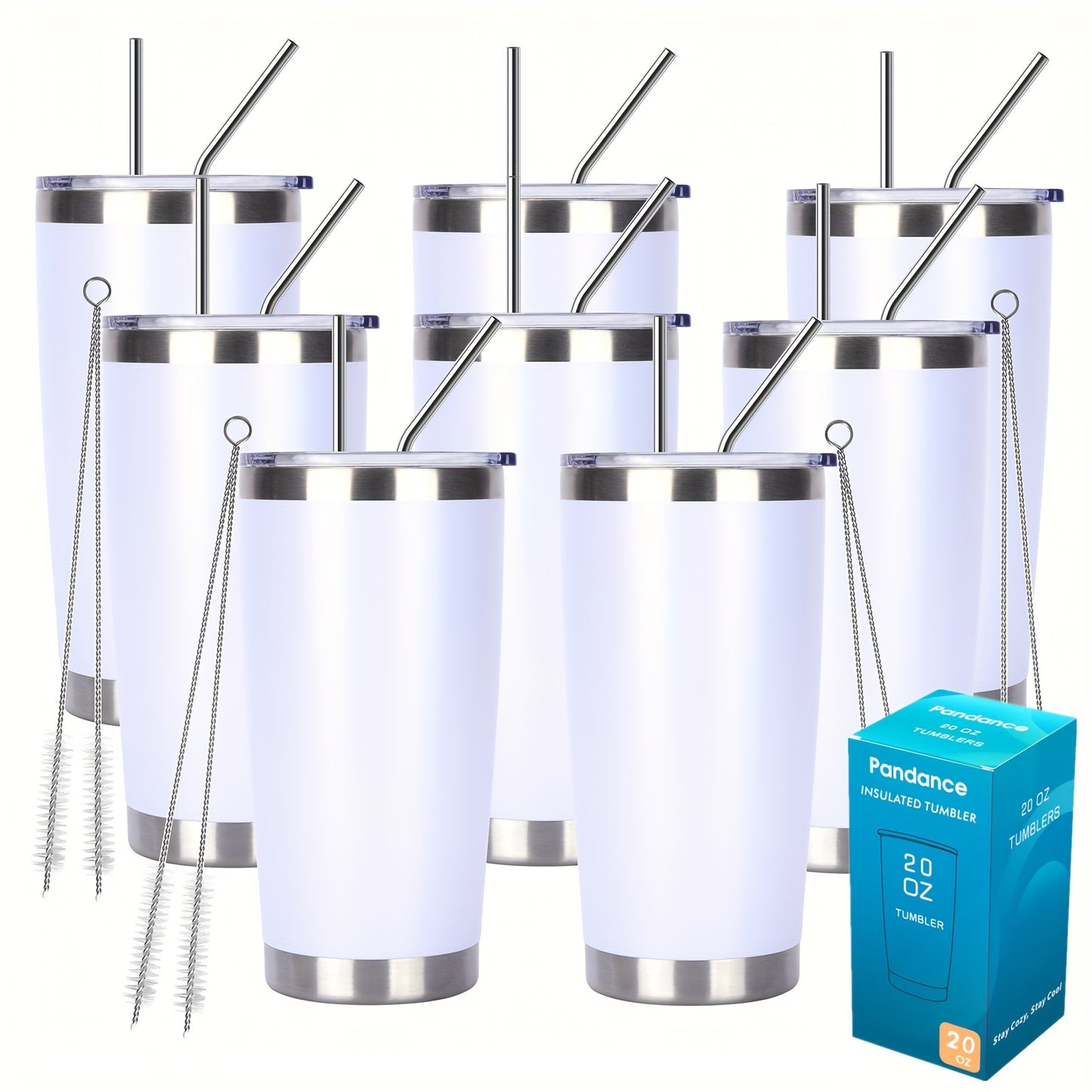 8/12/24pcs 20Oz 304 Stainless Steel Insulated Tumblers with Lid And Straw Bulk, Double Wall Vacuum Water Cups for Hot & Iced Coffee Drinks Travel Mug