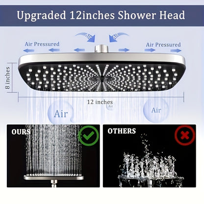 Shower Head with Handheld, 12 Inch Rain/Rainfall Shower Head Combo High Pressure with 4 Function Handheld Shower Head, 3-Way Diverter, 2-Stage Extension Arm And 71' Hose for Shower Use Solely For shower use solely