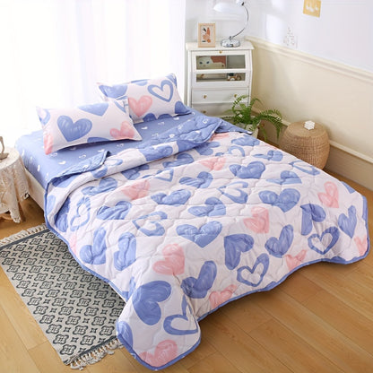 3pcs Skin-friendly Summer Cooling Quilt Set, Embossed Craft Printing Four Seasons Quilt, Soft And Comfortable Summer Thin Quilt, Special For Single Double Hotel Home Bedroom Guest Room Sofa (1pc Thin Quilt + 2pcs Pillowcase Without Core)