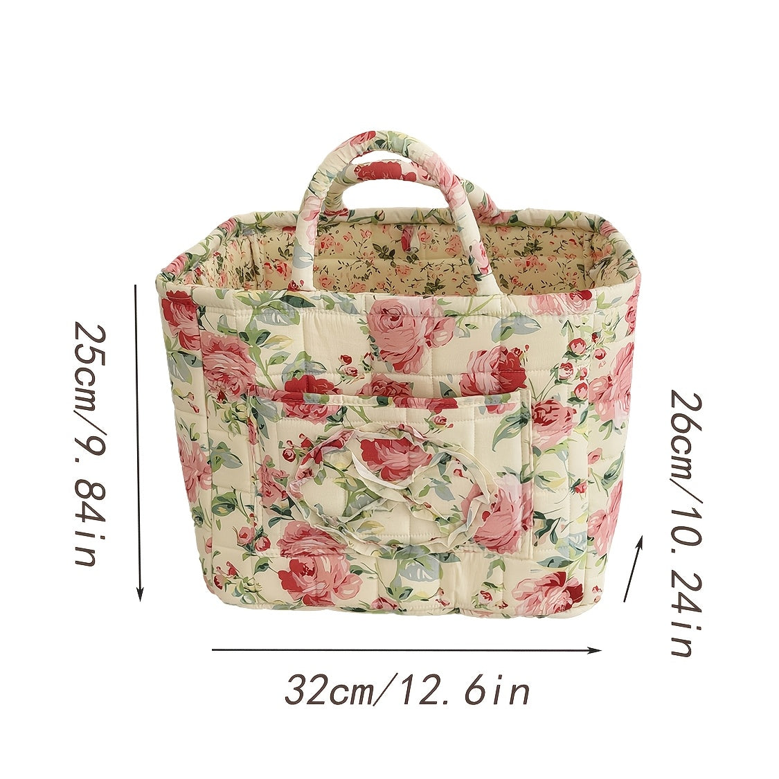 Floral Storage Basket Large Capacity Quilted Vintage Flower Pattern Portable Home Organizer Basket for Shelf Bedroom Closet Living Room Pink Peony Red Marigold Boho Decor