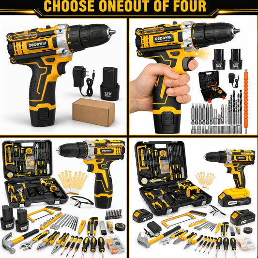 Cordless Impact Drill Set 12V / 21V Electric Drill Kit – 45Nm Torque, 2-Speed, Keyless Chuck, LED Light, Battery & Charger Included, Up to 115pcs Accessories for Home Repair, DIY & Construction