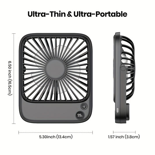 USB Desk Fan Battery Operated | 2000mAh & 5000mAh Rechargeable Mini Personal Fan, 4-Speed Adjustable, 180° Tilt & Foldable, Ultra-Quiet Strong Airflow for Office, Bedroom & Desktop Use – Black, Pink, White