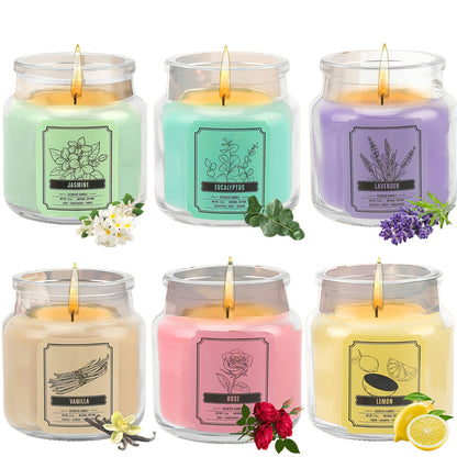 6pcs Candles Set Scented Candles for Home, Gifts for Family People And Friends, Soy Candle Of 3.5oz, 120 Hour Lasting, 6 Scents Fragrance Of Jasmine Eucalyptus Lavender Vanilla Rose Lemon, for Thanksgiving Christmas Decor, Mother's Day Gift