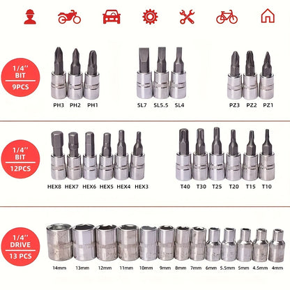 Professional Auto & Bicycle Repair Tool Set 50/53PCS – Ratchet Wrench Kit | Racing-Grade Car Maintenance Tools | Socket Set for Auto Parts, Bike & Machinery Repair | Orange