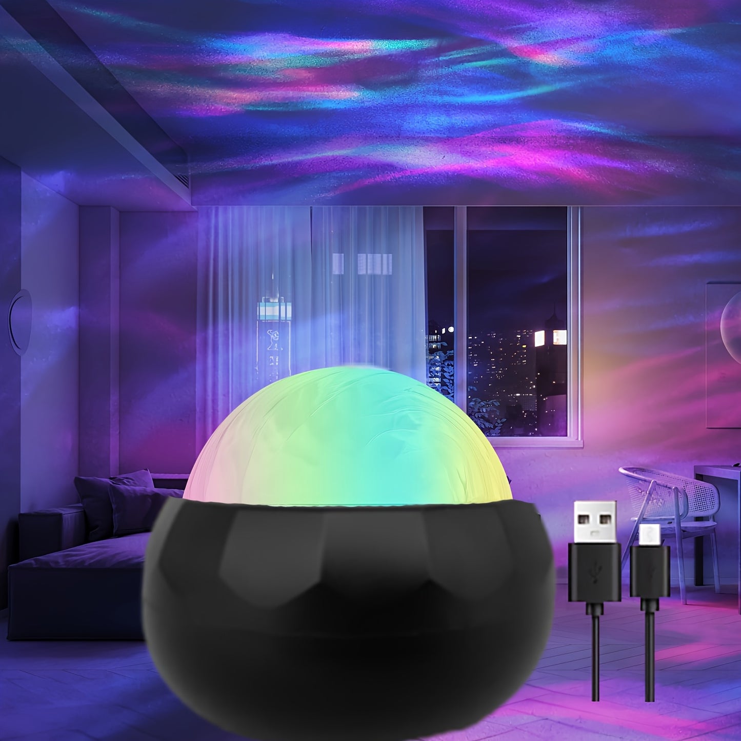 Aurora Magic Ball Light USB Plug-In with Remote – Color Rotating Aurora Borealis Effect Night Light for Bedroom, Living Room & Party Atmosphere Decor
