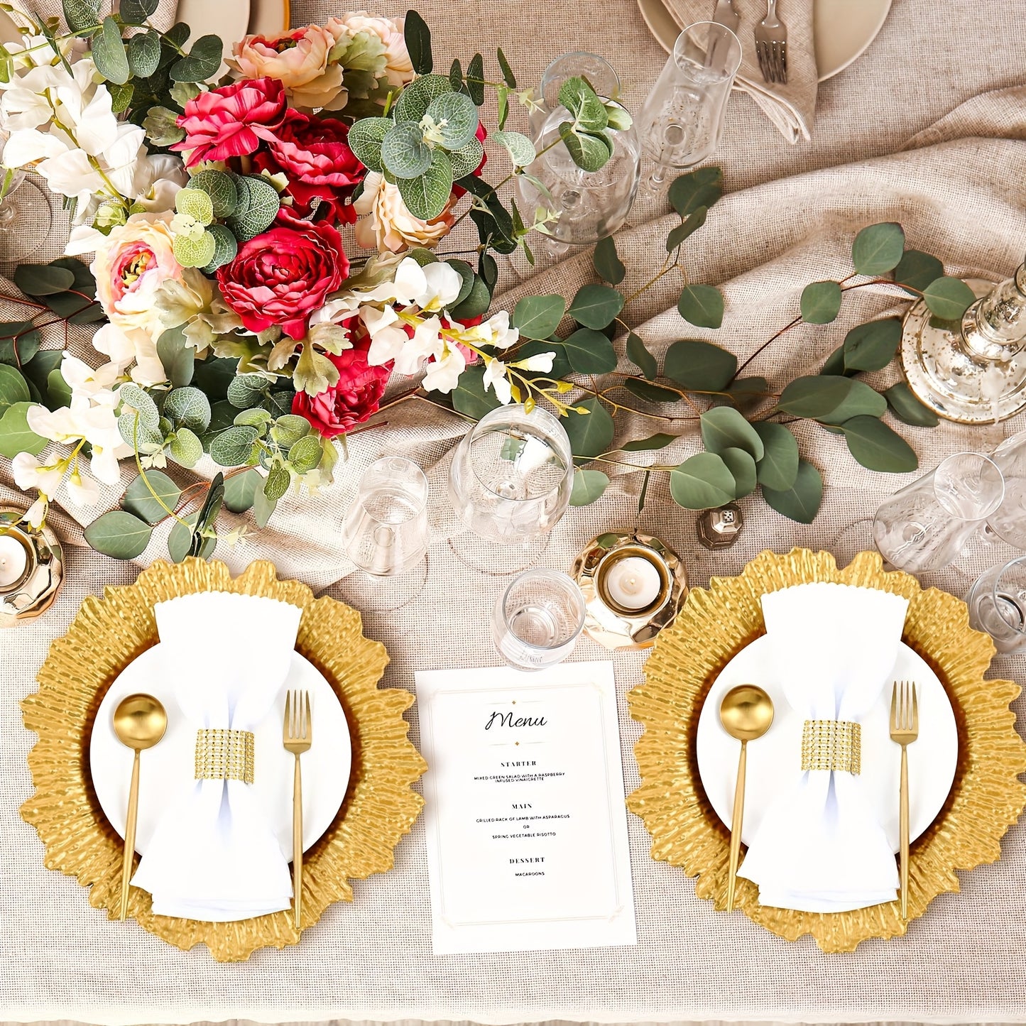 100pcs Wedding Plates, 13 Inch Plastic Wedding Floral Decorative Plates with Metallic Ruffled Rim for Wedding Party, Holiday Event Supplies