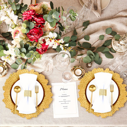 100pcs Wedding Plates, 13 Inch Plastic Wedding Floral Decorative Plates with Metallic Ruffled Rim for Wedding Party, Holiday Event Supplies