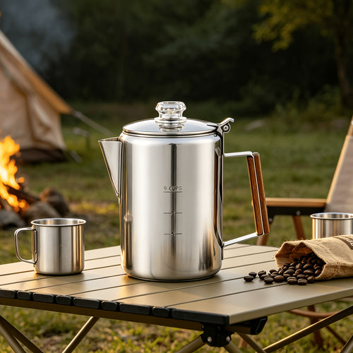 304 Stainless Steel Permeable Coffee Maker Pot -9 Cup Capacity, Permeable Coffee Maker - Suitable For Stoves, Barbecue Grills Or Bonfires, Sturdy Stainless Steel Material, Open Flames, Barbecue Grills Or Stoves For Coffee Brewing, No Electricity
