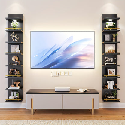 REIBII 8 Tier Wall Shelf Unit, White Lack Shelf, Vanity Floating Shelves with LED Light, Display Floating Shelves for Bedroom, Living Room, Office, Floating Shelves