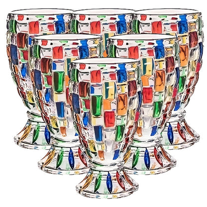 Colorful Geometric Rim Drinking Glasses Set – Shatterproof Wine Glasses for Champagne, Iced Tea & Cocktails – Dishwasher Safe – Perfect Gift for Christmas, Valentine's Day & Parties – 2pcs or 6pcs