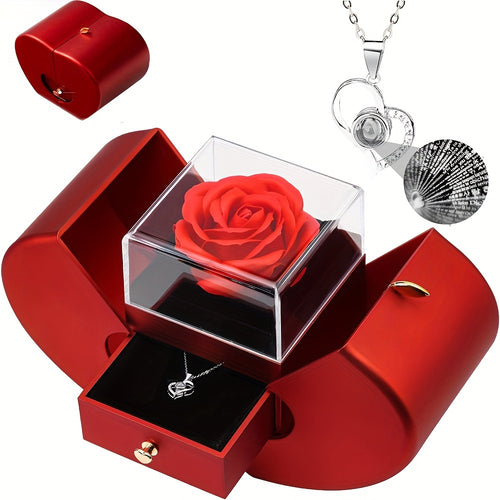 Preserved Real Cyan Rose Gift with I Love You in 100 Languages Necklace, Cute Gifts for Girlfriend, Women, Mom, Wife, Gifts Idea on Christmas, Valentine'S Day, Birthday, Mother'S Day